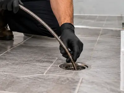 Shower drain with cable inserted